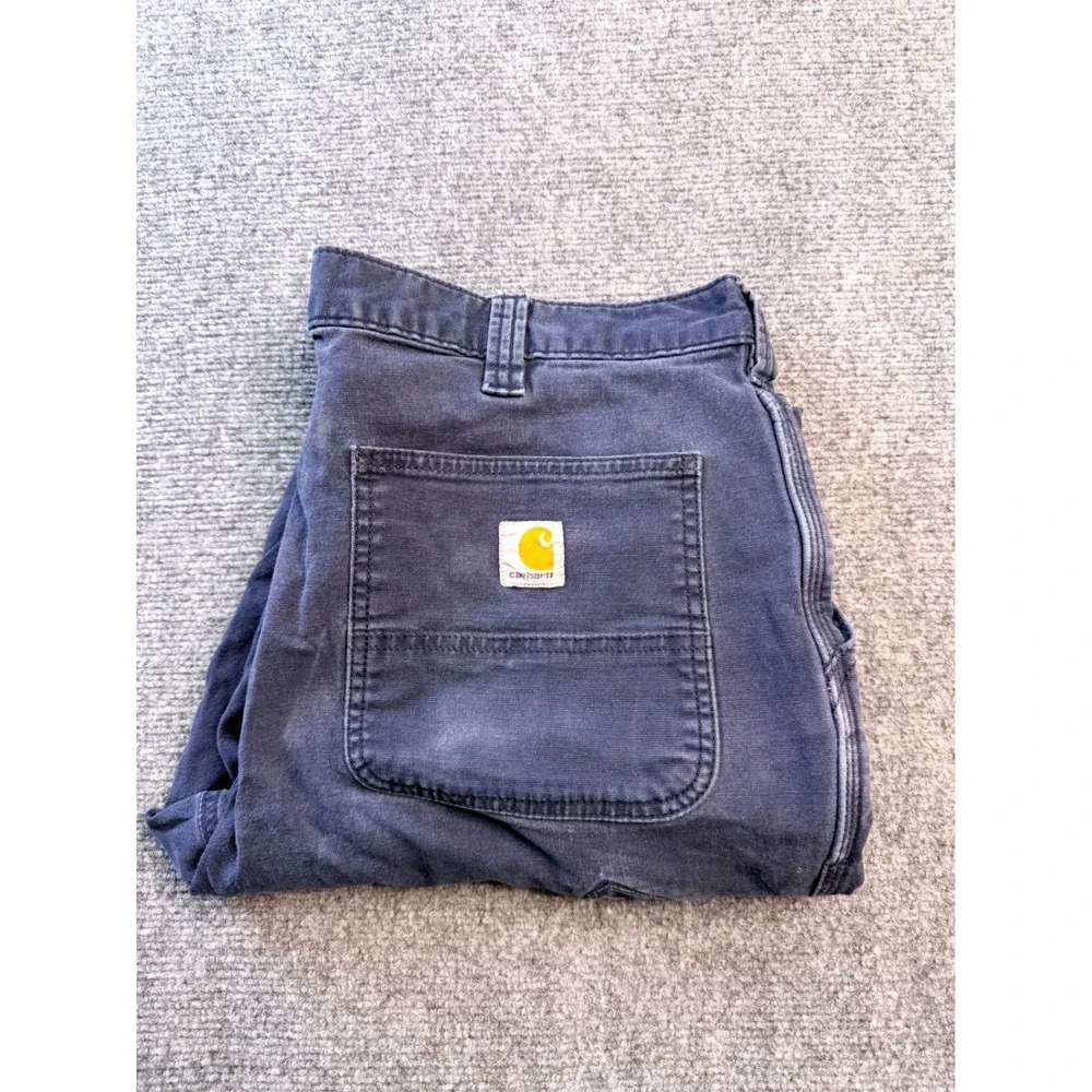 Carhartt Mens 38x30 Relaxed Fit Navy Blue Canvas Workwear Carpenter Pants Faded
